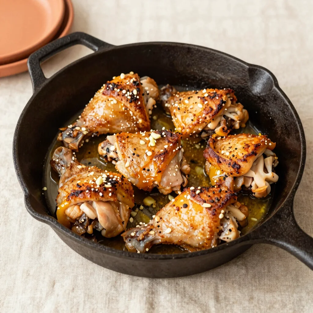 Crisp Skillet Chicken Thighs with Garlic Butter Lemon Pan Sauce