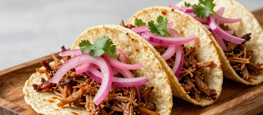 Slow Braised Pork Shoulder Tacos with Quick Pickled Onions